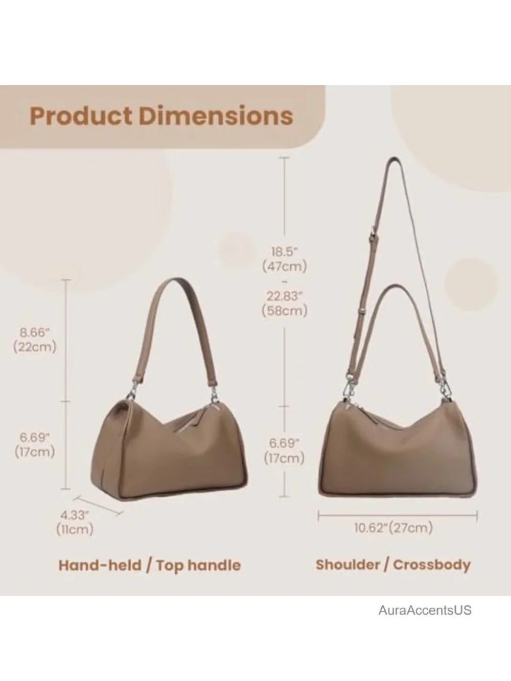 Genuine Leather Hobo Bag Crossbody Shoulder Purse Full-Grain